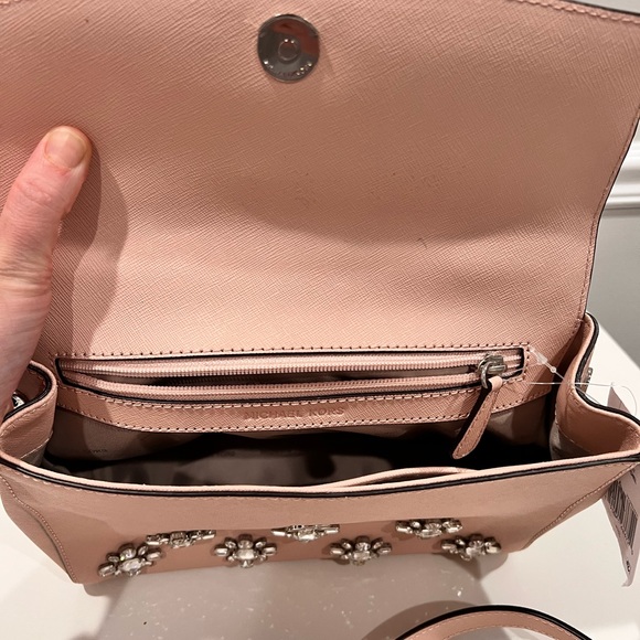 Michael Kors Beige Saffiano Leather Small Ava Crystal’s Top Handle Bag. - Picture 12 of 13